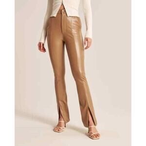 Abercrombie & Fitch The Skinny Ultra High Rise Tan Faux Leather Split Hem Pants